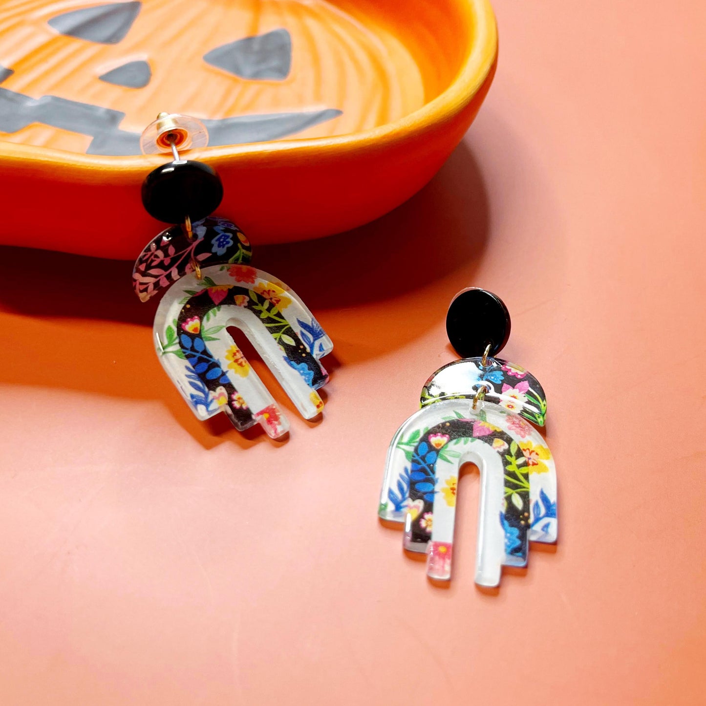 Dark Floral Statement Earring