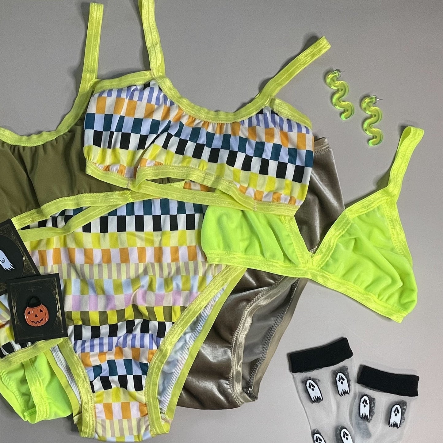Neon Yellow Velvet Triangle Bralette