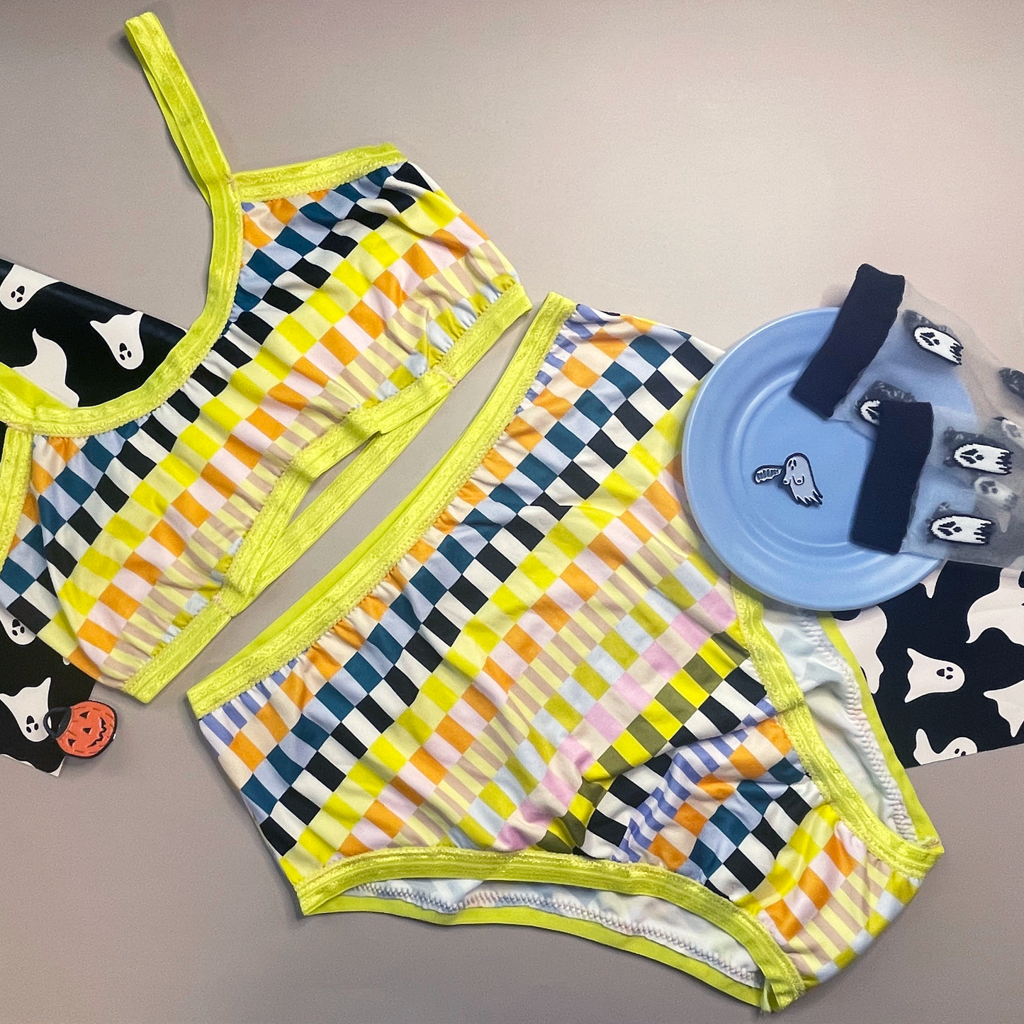 Neon + Neutral Grid High Rise Undies