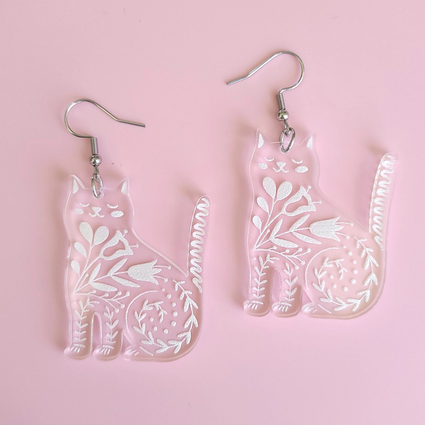 Folk Clear Cat Earrings