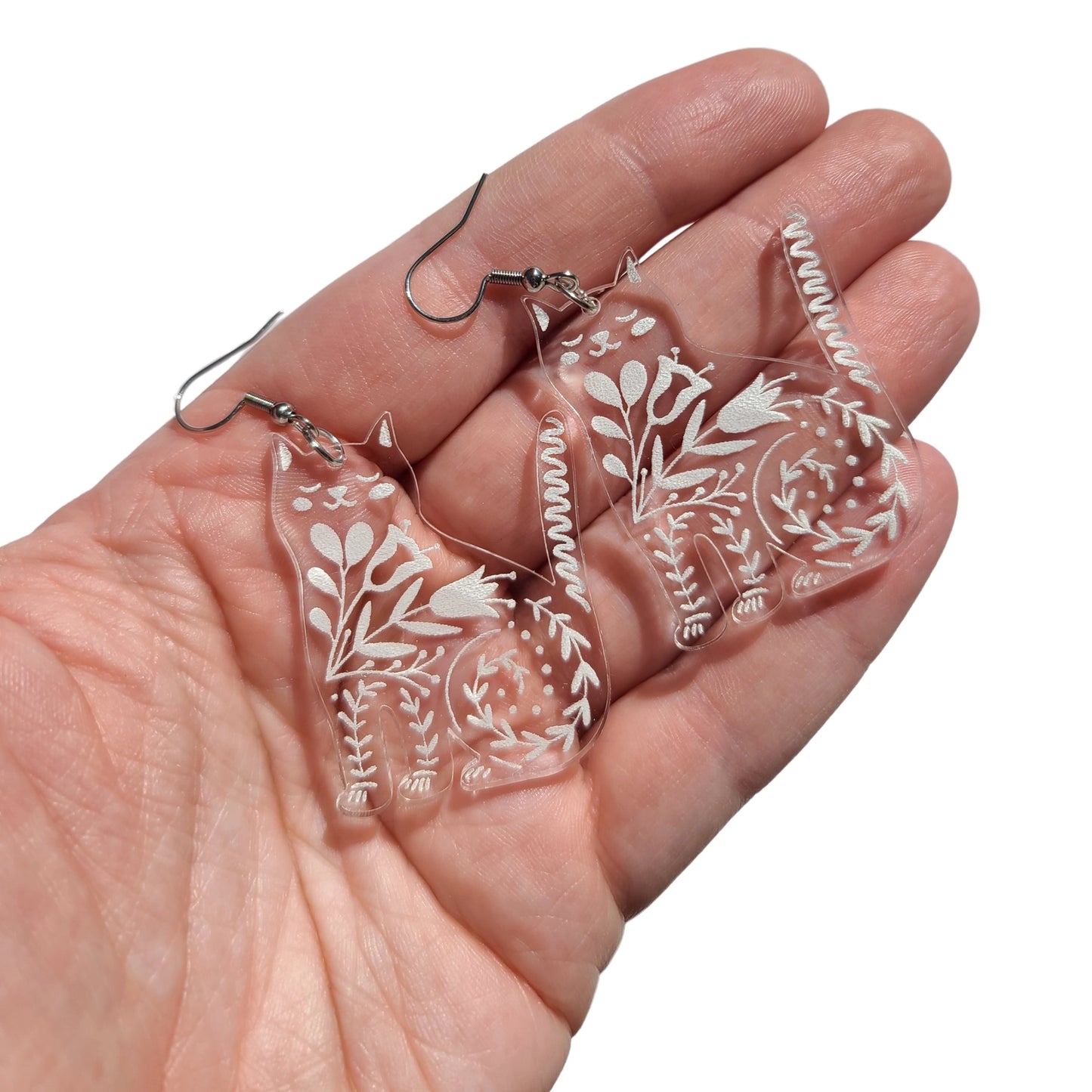 Folk Clear Cat Earrings