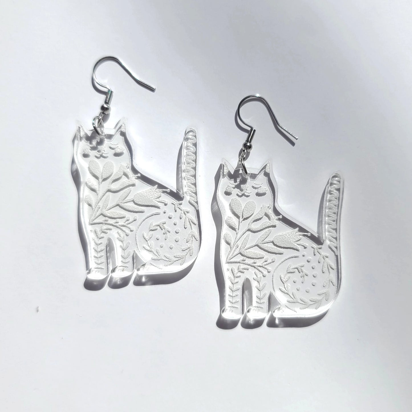 Folk Clear Cat Earrings