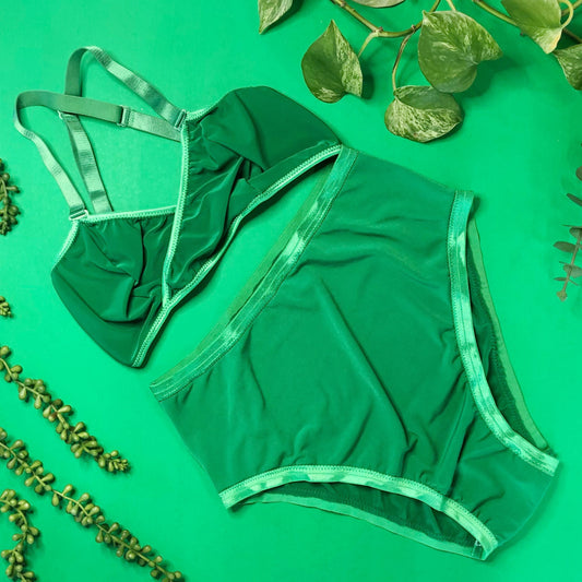 Green Solid Lingerie Set