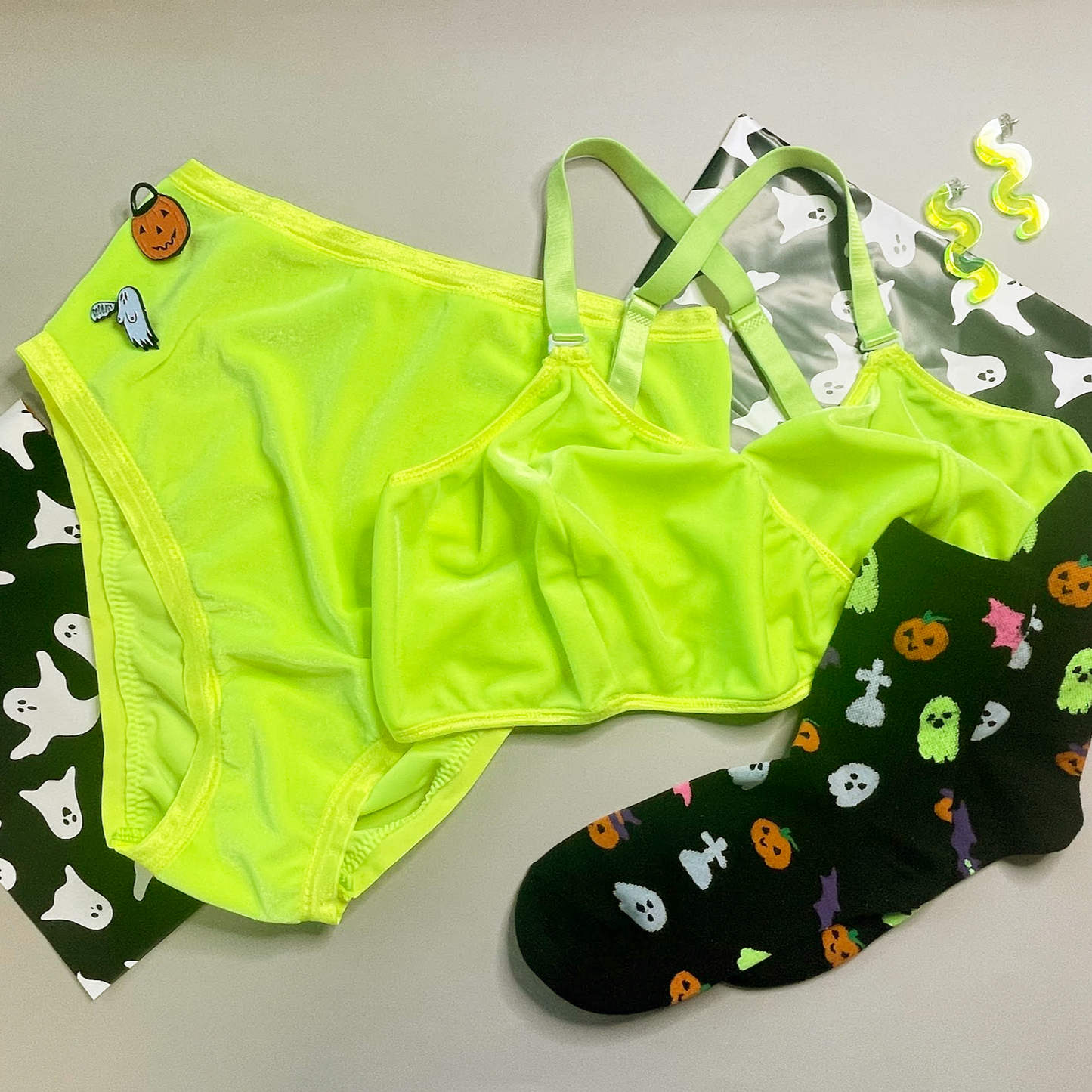 Neon Yellow Velvet Wrap Bralette
