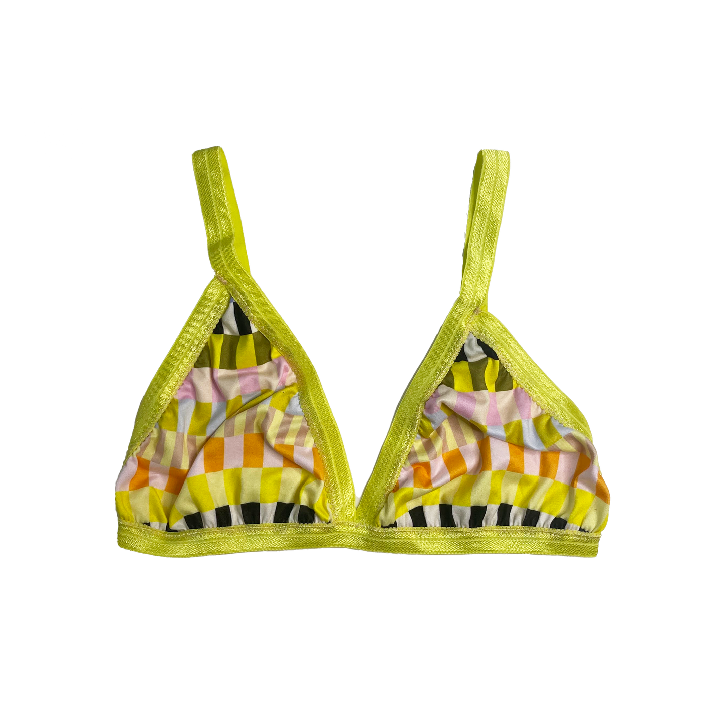 Neon + Neutral Grid Triangle Bralette