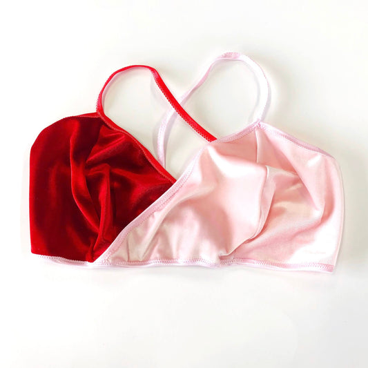 Red + Pink Colorblock Velvet Wrap Bralette