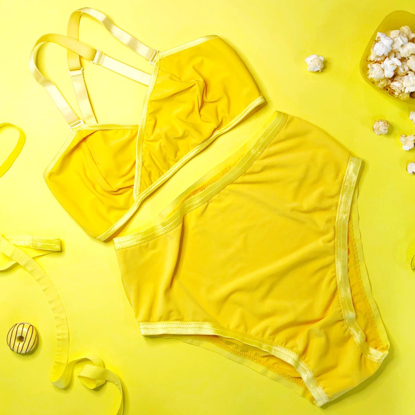 Yellow Solid Lingerie Set