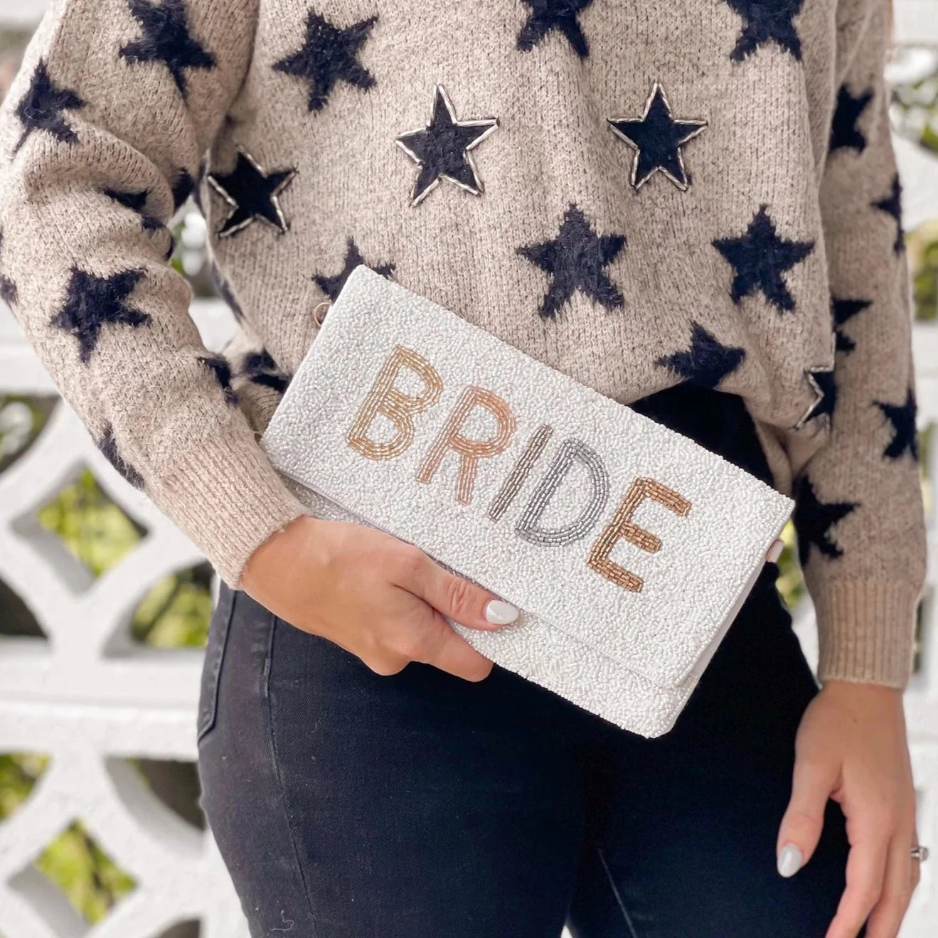 Bride Beaded Crossbody Clutch